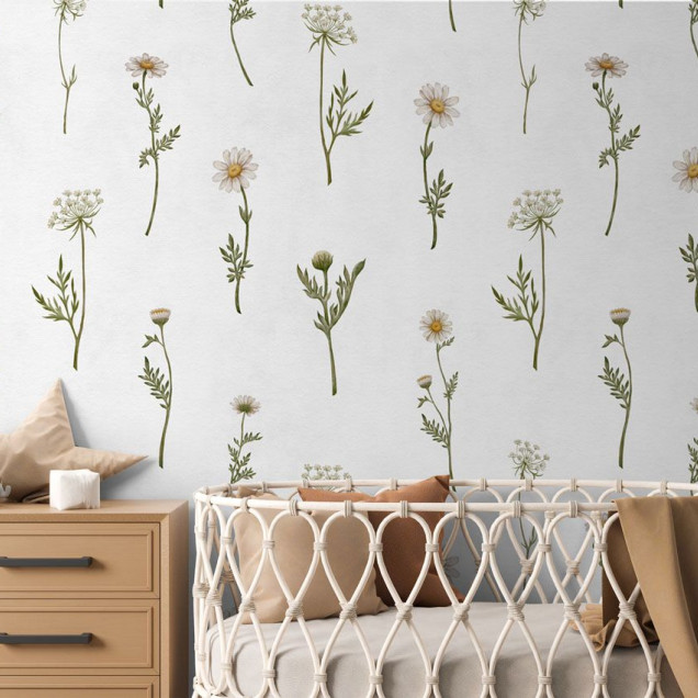 Tapet floral cu margarete pentru camera copiilor