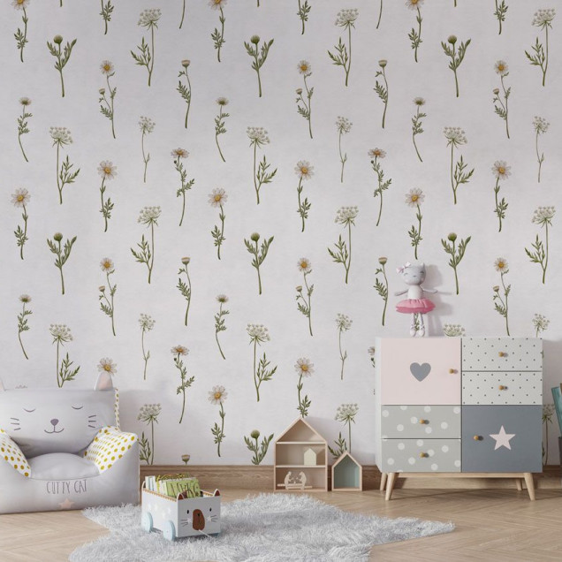 Tapet floral cu margarete pentru camera copiilor