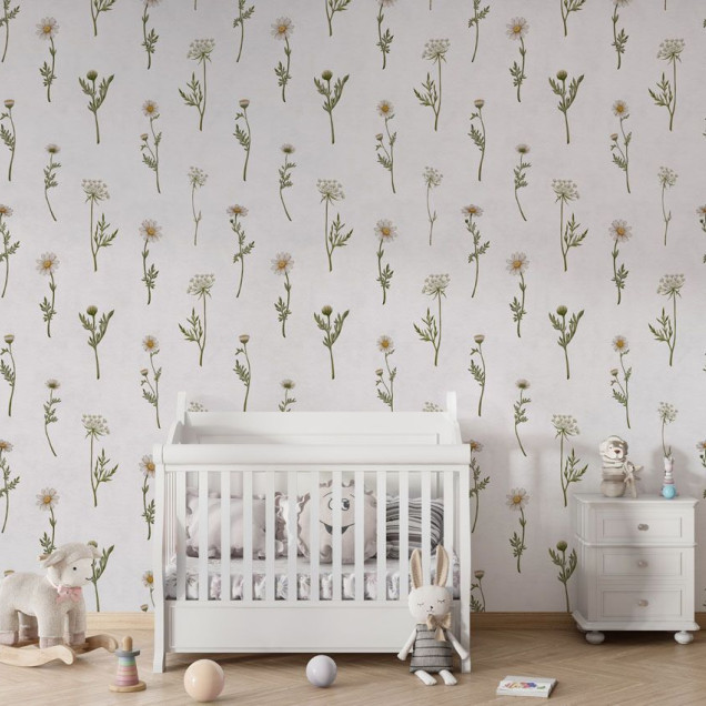 Tapet floral cu margarete pentru camera copiilor