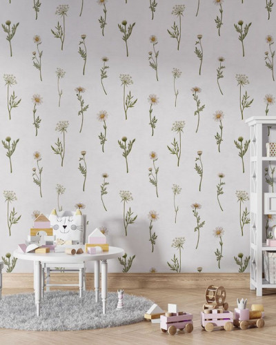 Tapet floral cu margarete pentru camera copiilor
