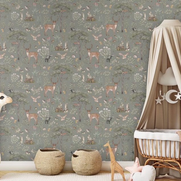 Tapet cu design forestier pentru camera copiilor