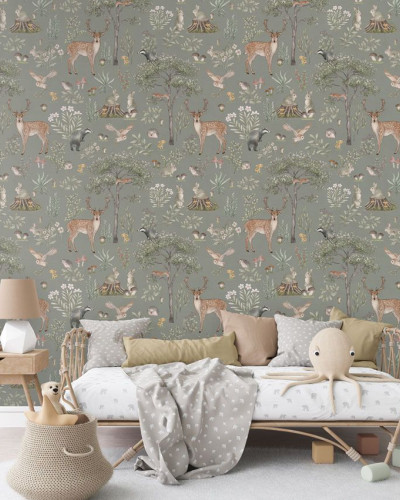 Tapet cu design forestier pentru camera copiilor