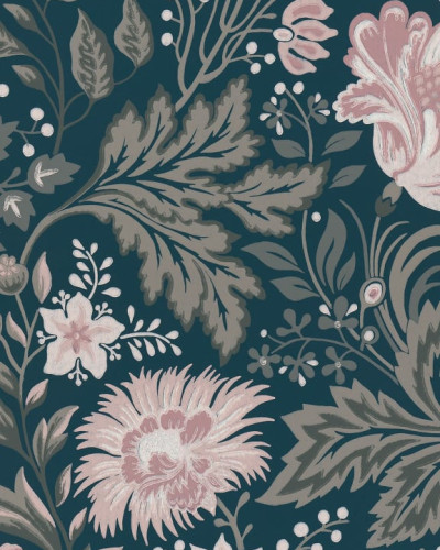 Tapet lavabil cu design floral Ava Dark Blue, culoare albastru închis