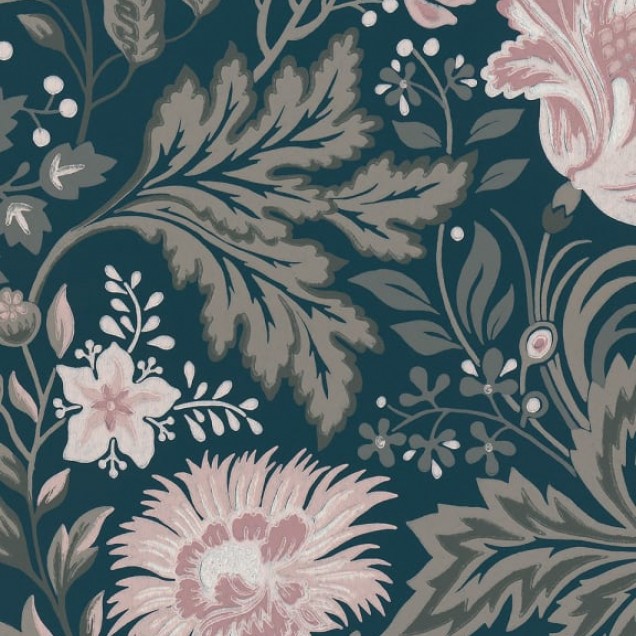 Tapet lavabil cu design floral Ava Dark Blue, culoare albastru închis