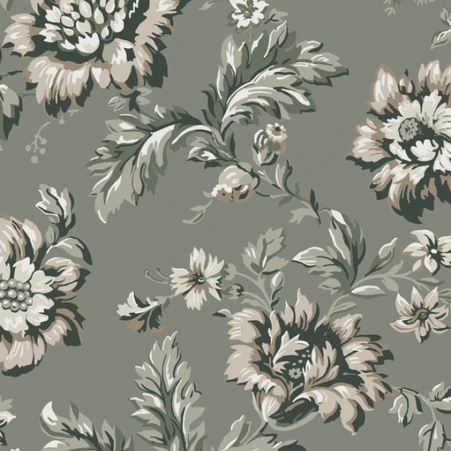 Tapet lavabil Rosenholm Forest Green cu model floral delicat, pe fundal verde de pădure.