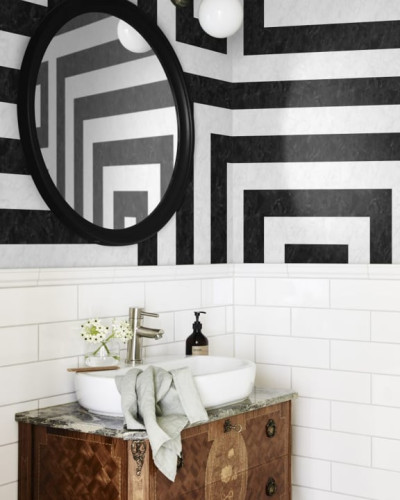 Tapet lavabil cu model geometric negru și alb, Österbro Black.