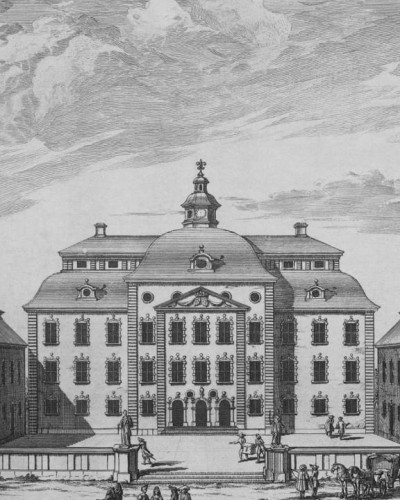 Tapet Löfstad Slott Graphite cu un design grafic al castelelor