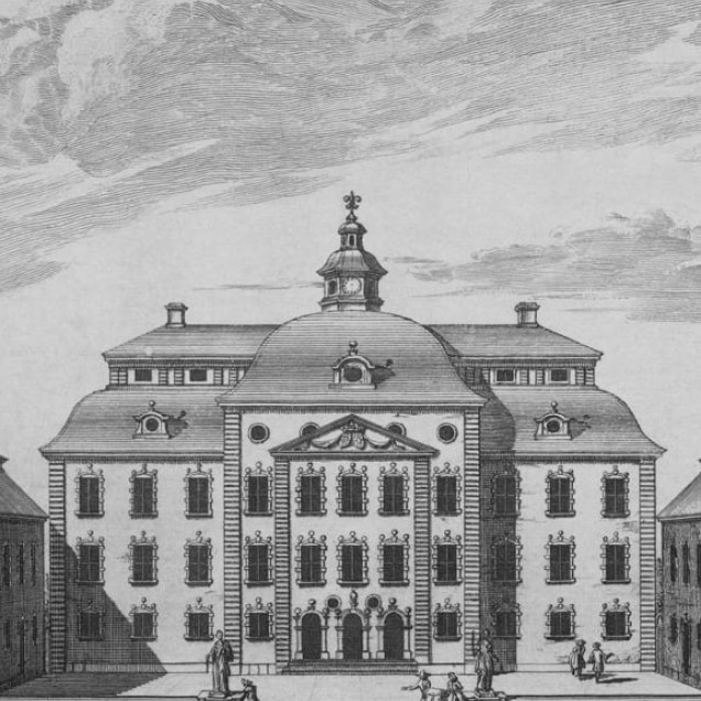 Tapet Löfstad Slott Graphite cu un design grafic al castelelor
