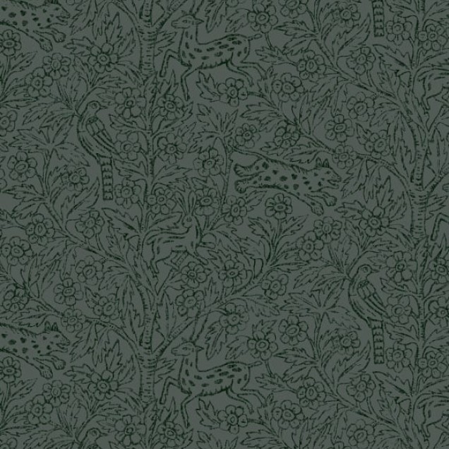 Tapet lavabil cu model de frunze, Eden Juniper, culoare verde închis.