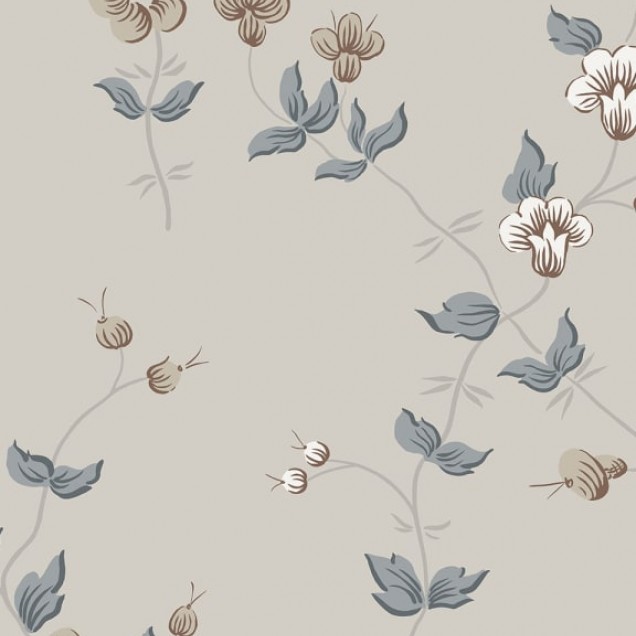Tapet lavabil Maria Indigo Blue, cu un design floral delicat, în nuanțe pastelate.