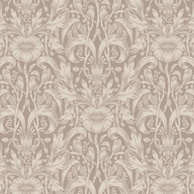Tapet Emil Blush, cu un model clasic cu motive florale pe un fond gri deschis.
