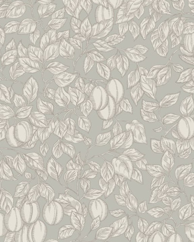 Tapet lavabil cu design delicat cu frunze si fructe, culoare sage green