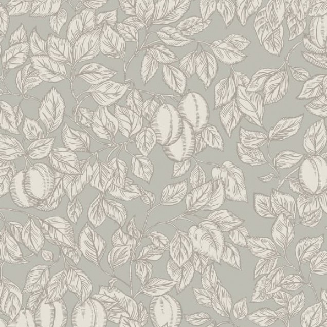 Tapet lavabil cu design delicat cu frunze si fructe, culoare sage green
