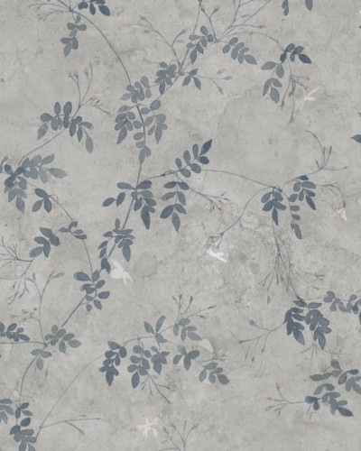 Tapet cu flori delicate in nuante de albastru indigo, perfect pentru a crea o atmosfera relaxanta si eleganta