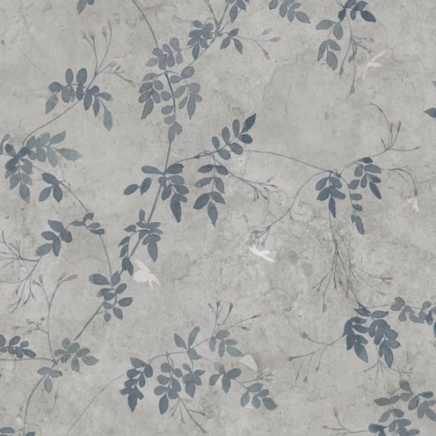 Tapet cu flori delicate in nuante de albastru indigo, perfect pentru a crea o atmosfera relaxanta si eleganta