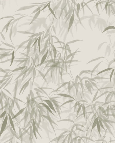 Tapet Jon Olive Green cu design delicat de ramuri de bambus în nuanțe de verde măslin.