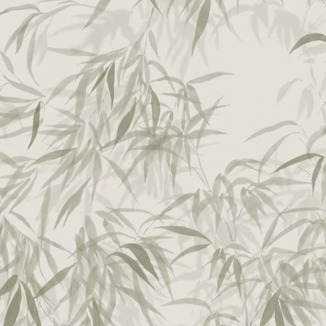 Tapet Jon Olive Green cu design delicat de ramuri de bambus în nuanțe de verde măslin.