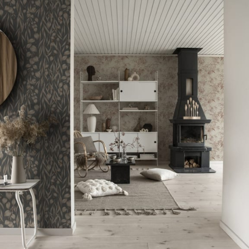 Tapet lavabil cu design floral in nuante de albastru