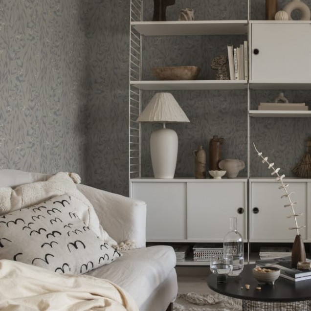 Tapet lavabil cu design floral in nuante de albastru