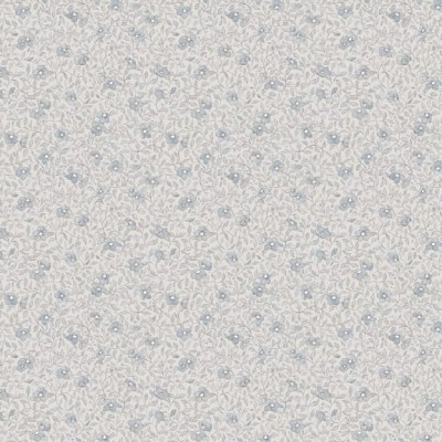 Tapet Stella Misty Blue cu un design discret, cu un model subtil de flori gri pe un fundal albastru perlat.