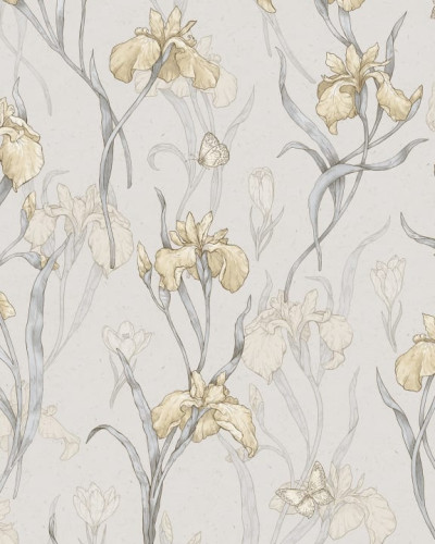 Tapet floral Iris Amber lavabil cu design discret, perfect pentru un living elegant.