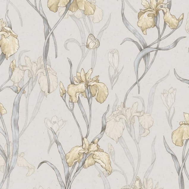 Tapet floral Iris Amber lavabil cu design discret, perfect pentru un living elegant.