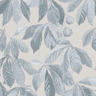 Tapet lavabil cu design modern de frunze de castan, in culori delicate de albastru si gri.