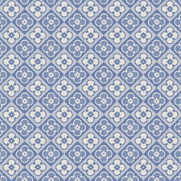 Tapet lavabil Lyckan Sapphire, cu model geometric delicat în nuanțe de albastru și alb.