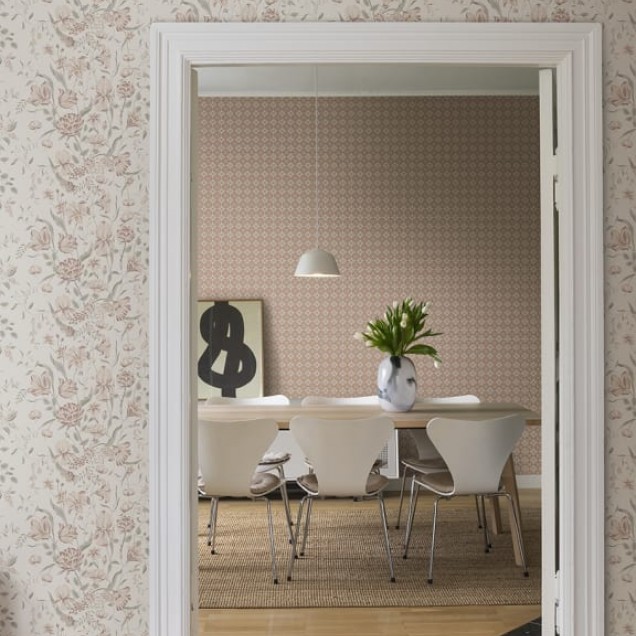 Tapet lavabil cu flori roz pal, Karins Bukett Powder Pink