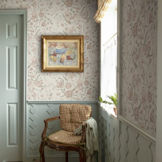 Tapet lavabil cu flori roz pal, Karins Bukett Powder Pink