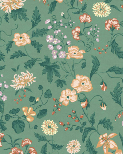 Tapet lavabil cu flori delicate, de culoare verde smarald.