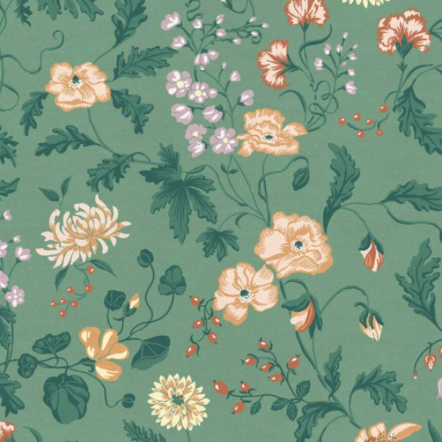Tapet lavabil cu flori delicate, de culoare verde smarald.