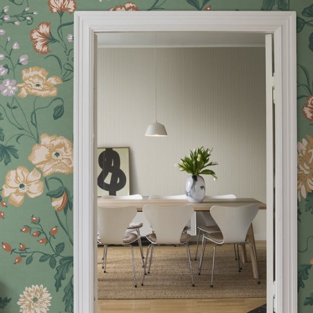 Tapet lavabil cu flori delicate, de culoare verde smarald.