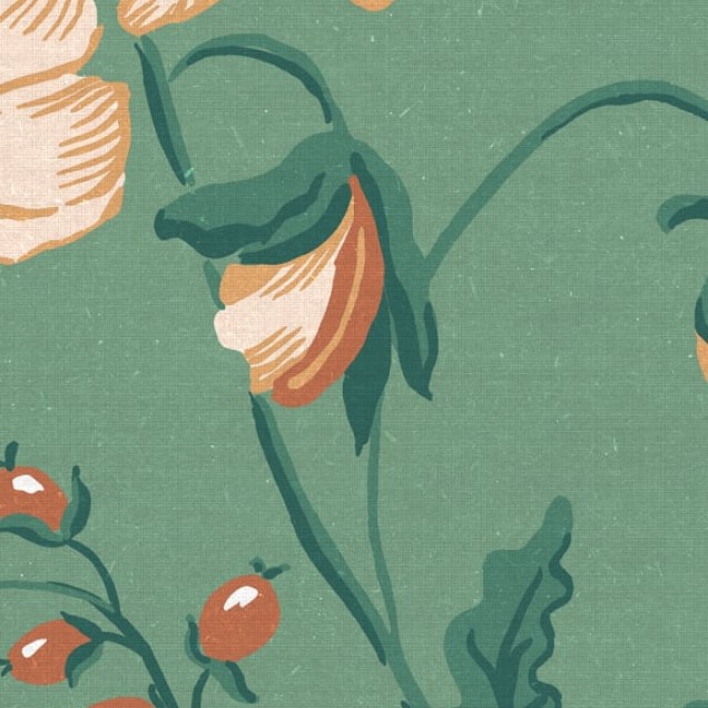 Tapet lavabil cu flori delicate, de culoare verde smarald.