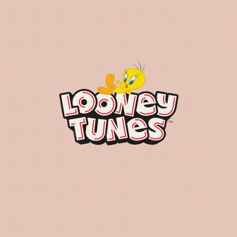 Logo Looney Tunes cu păsărica Tweety pe un fundal roz pal