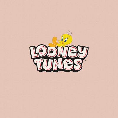 Logo Looney Tunes cu păsărica Tweety pe un fundal roz pal