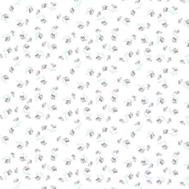Tapet Tom și Jerry 114 cu contururi de personaje și text, într-o cameră modernă cu mobilier minimalist.