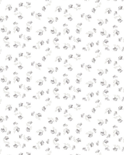 Tapet alb cu model repetitiv minimalist cu contururi ale personajelor Tom și Jerry și numele lor scris subtil.