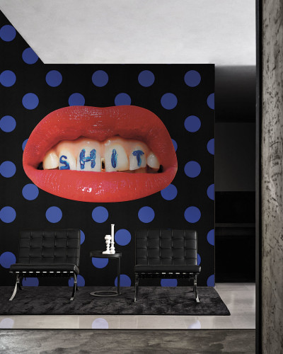 Tapet cu design Toiletpaper / Wash Your Mouth (negru/albastru)