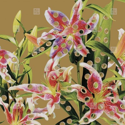 Tapet floral cu inele aurii, design abstract, culori calde, tonuri naturale