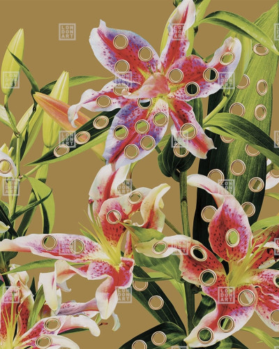 Tapet floral cu inele aurii, design abstract, culori calde, tonuri naturale