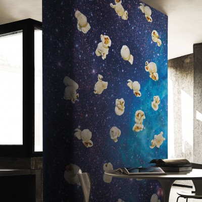 Tapet modern cu popcorn plutitor prin spatiu