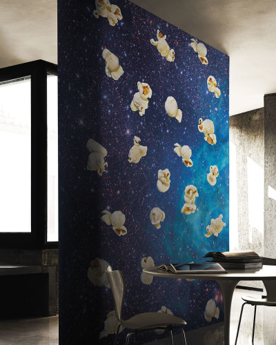 Tapet modern cu popcorn plutitor prin spatiu