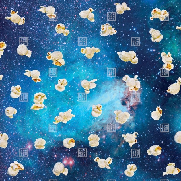 Tapet modern cu popcorn plutitor prin spatiu