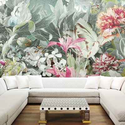 Tapet floral modern cu flori delicate și detalii vibrante