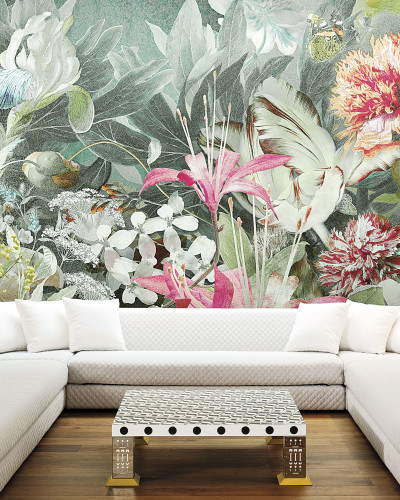 Tapet floral modern cu flori delicate și detalii vibrante