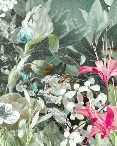 Tapet floral modern cu flori delicate și detalii vibrante
