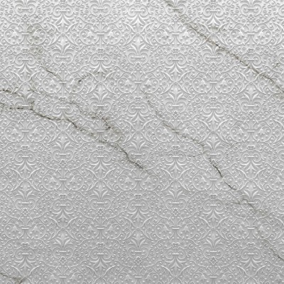 Wallpaper cu design elegant, alb, cu motive florale delicate, inspirat de marmura naturala.