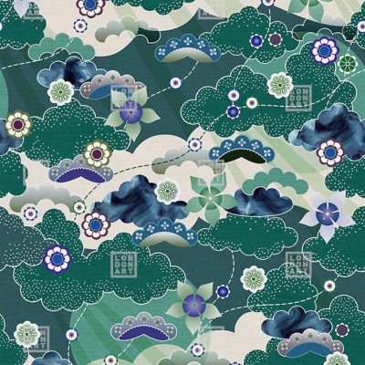 Tapet cu design japonez Wanderlust / Kyoto (verde)