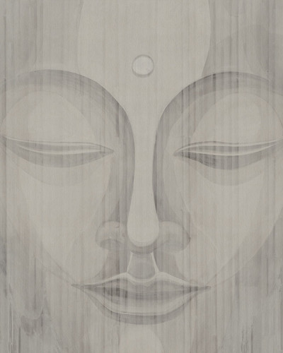 Tapet Canvas Re-Edition, design minimalist, fața lui Buddha, tonuri de gri deschis